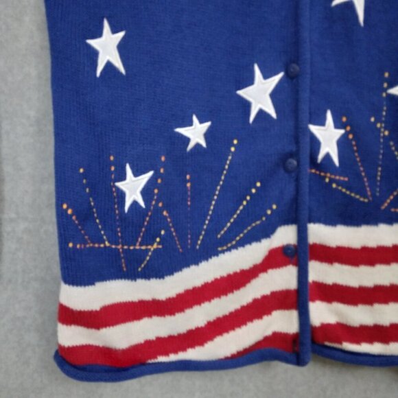 Quacker Factory | Patriotic Stars & Stripes Knit Cardigan Americana | Size M - Picture 3 of 7